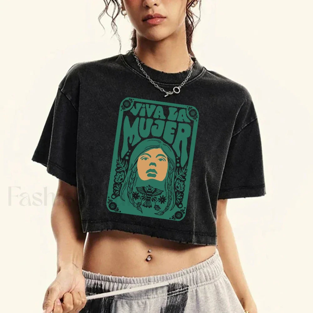 Cotton Crop Distressed Face Print Short Sleeve T Shirt Black / S