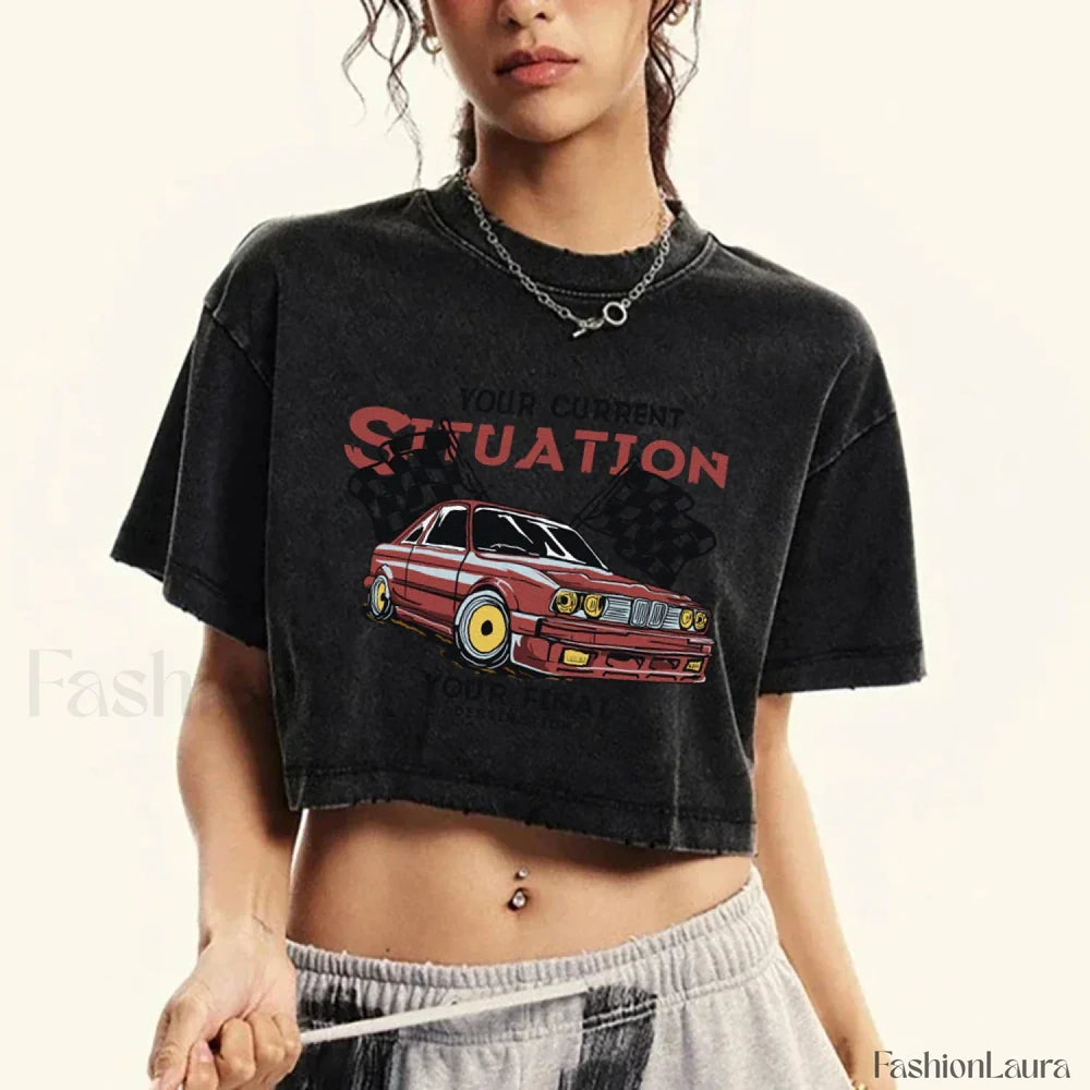 Cotton Crop Racing Print Short Sleeve T Shirt Black / S