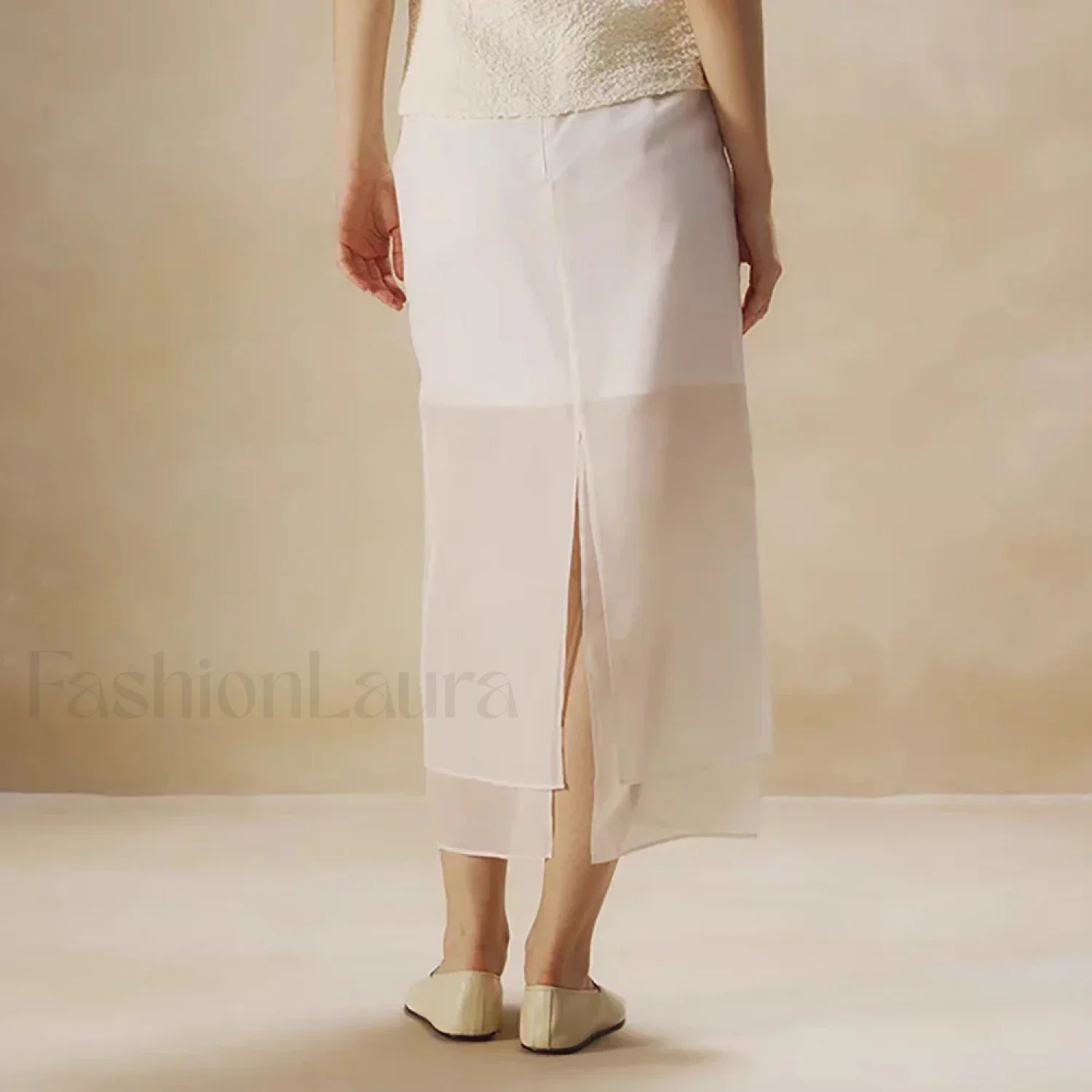 Cotton Floral Organza Slit Skirt