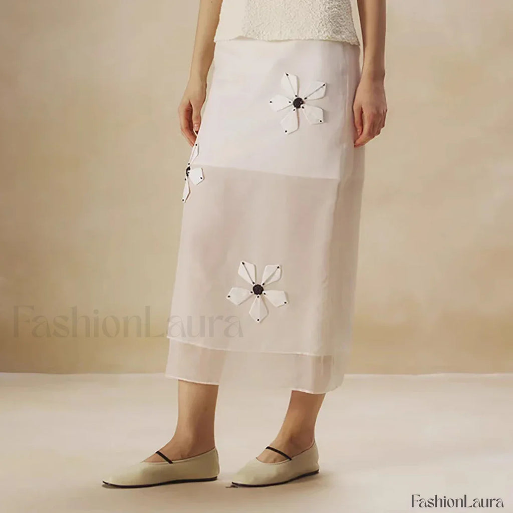 Cotton Floral Organza Slit Skirt