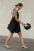 Cotton Halter High Waist Strappy Mini Dress