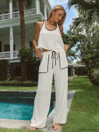 Cotton Lace Pajama Pants Two Piece Set WHITE / S
