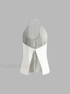 Cotton & Linen Backless Halter Top With Shorts Set Short Sets