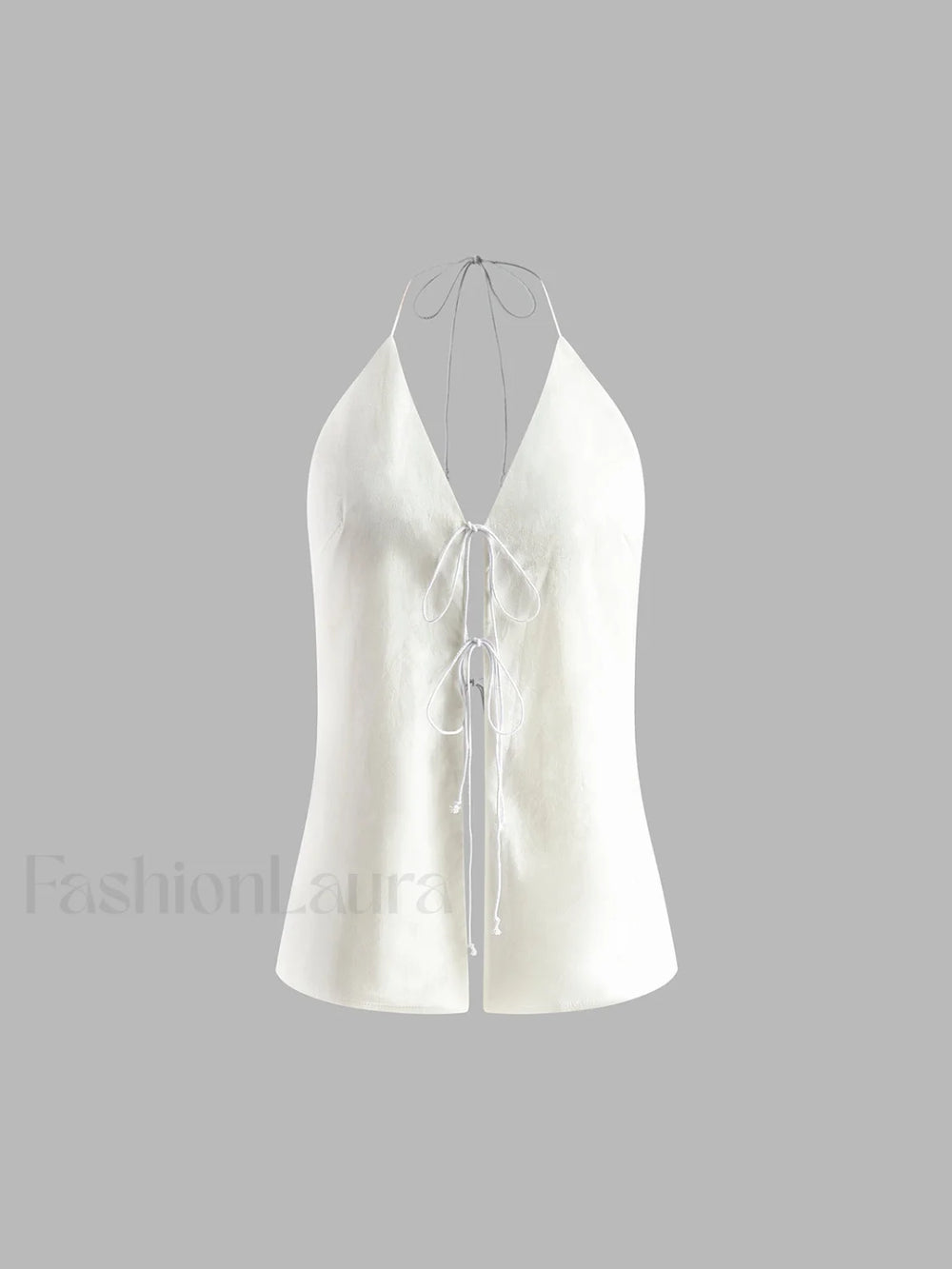 Cotton & Linen Backless Halter Top With Shorts Set Short Sets