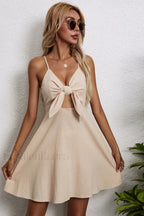 Cotton Linen Bow Strap Casual Strappy Mini Dress