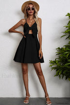 Cotton Linen Bow Strap Casual Strappy Mini Dress