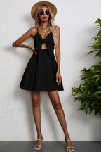 Cotton Linen Bow Strap Casual Strappy Mini Dress