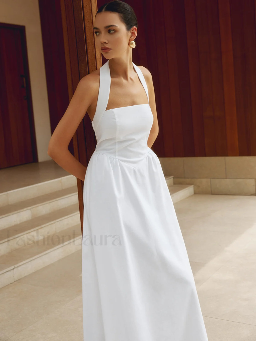Cotton & Linen Halter A Line Long Dress Dresses