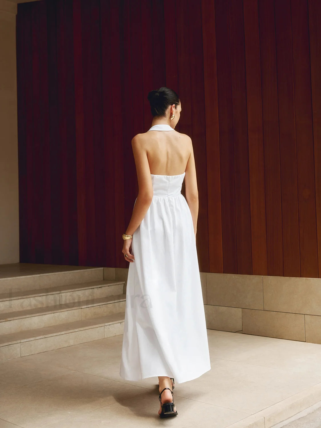 Cotton & Linen Halter A Line Long Dress Dresses