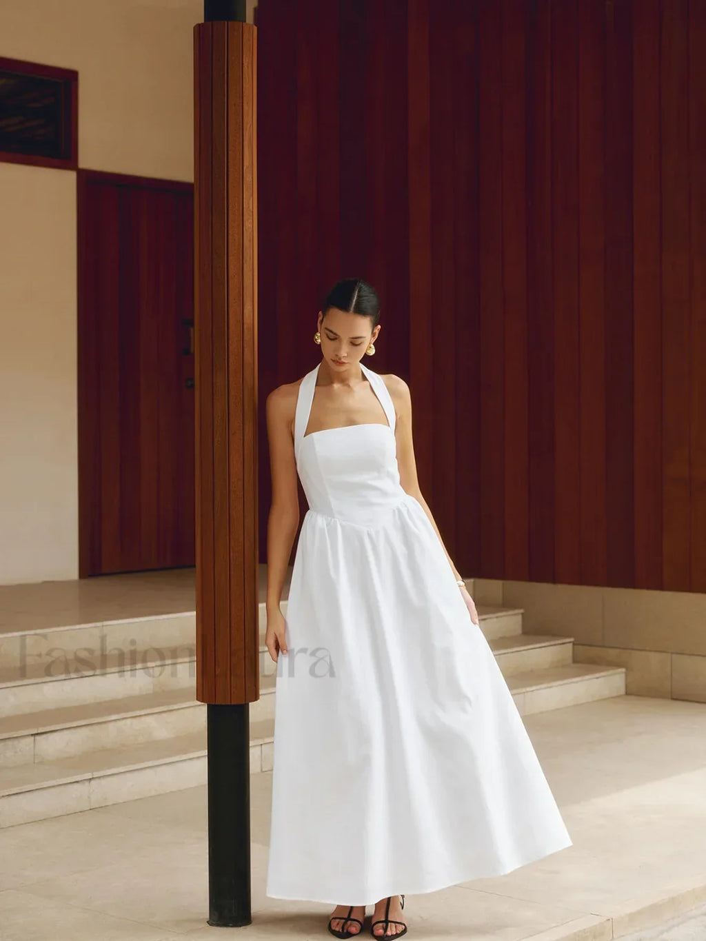 Cotton & Linen Halter A Line Long Dress Dresses