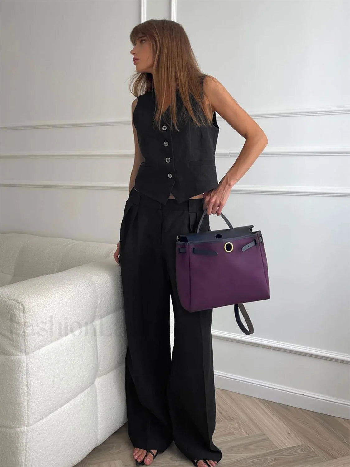 Cotton & Linen Pants Set Black / XS Pant Sets