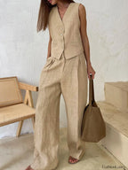Cotton & Linen Pants Set Khaki / XS Pant Sets