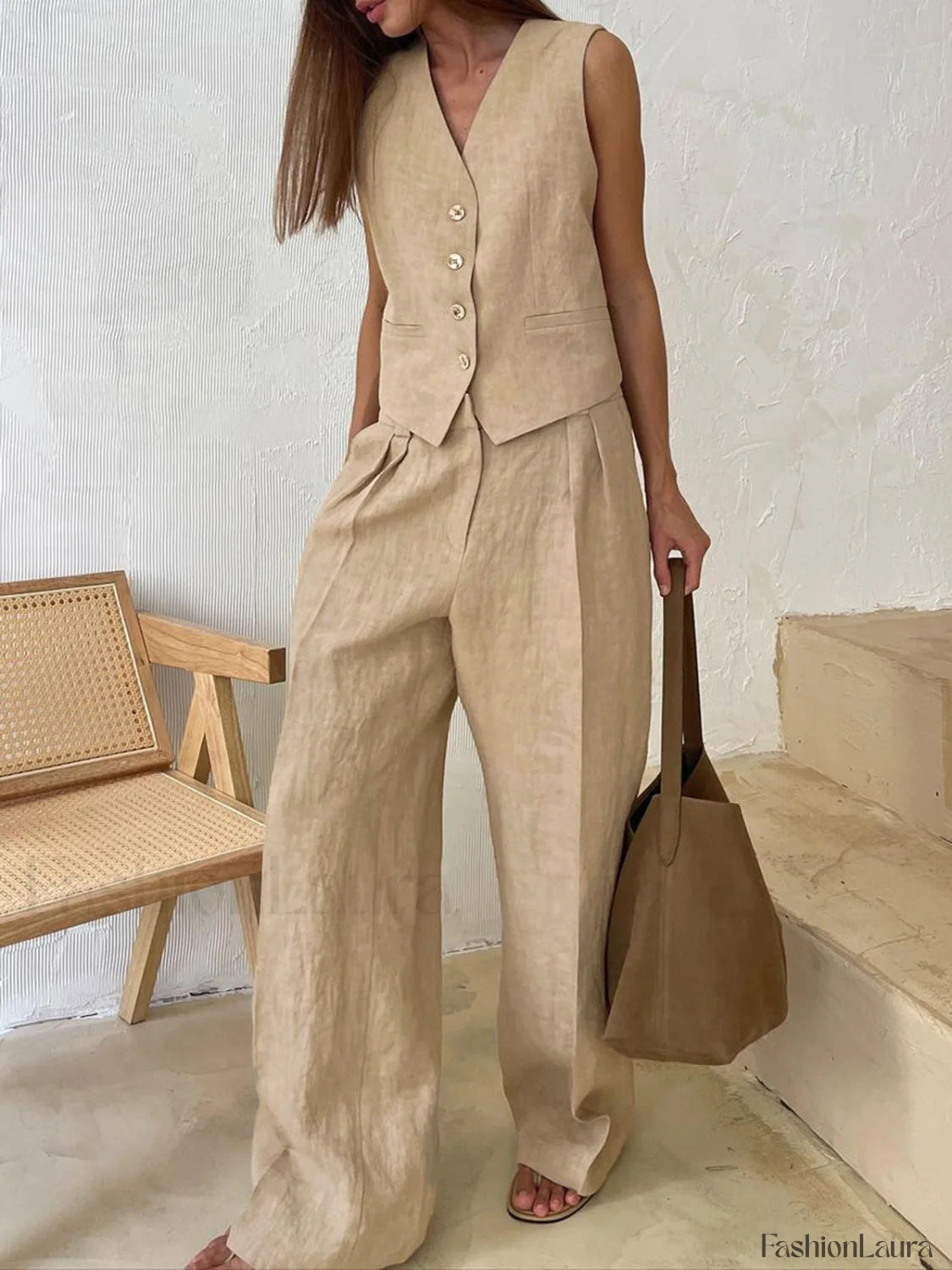 Cotton & Linen Pants Set Khaki / XS Pant Sets