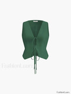 Cotton & Linen Tie Detail Vest Green / XS Vests