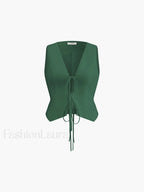 Cotton & Linen Tie Detail Vest Green / XS Vests