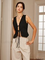 Cotton & Linen Tie Detail Vest Vests