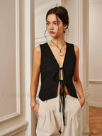 Cotton & Linen Tie Detail Vest Vests