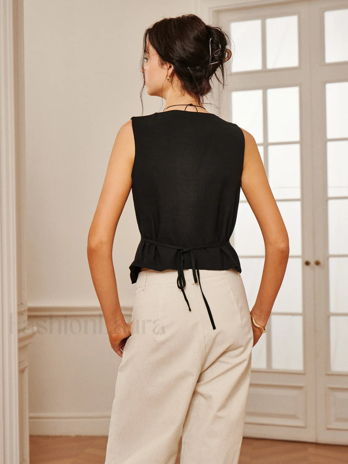 Cotton & Linen Tie Detail Vest Vests