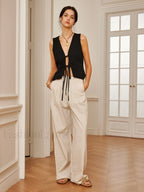 Cotton & Linen Tie Detail Vest Vests