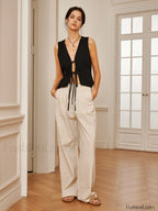 Cotton & Linen Tie Detail Vest Vests