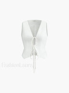 Cotton & Linen Tie Detail Vest White / XS Vests