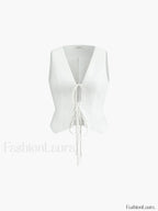 Cotton & Linen Tie Detail Vest White / XS Vests