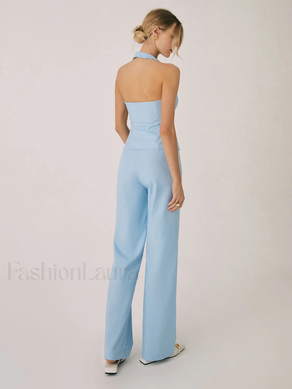Cotton & Linen Vest With Straight Leg Pants Set Pant Sets