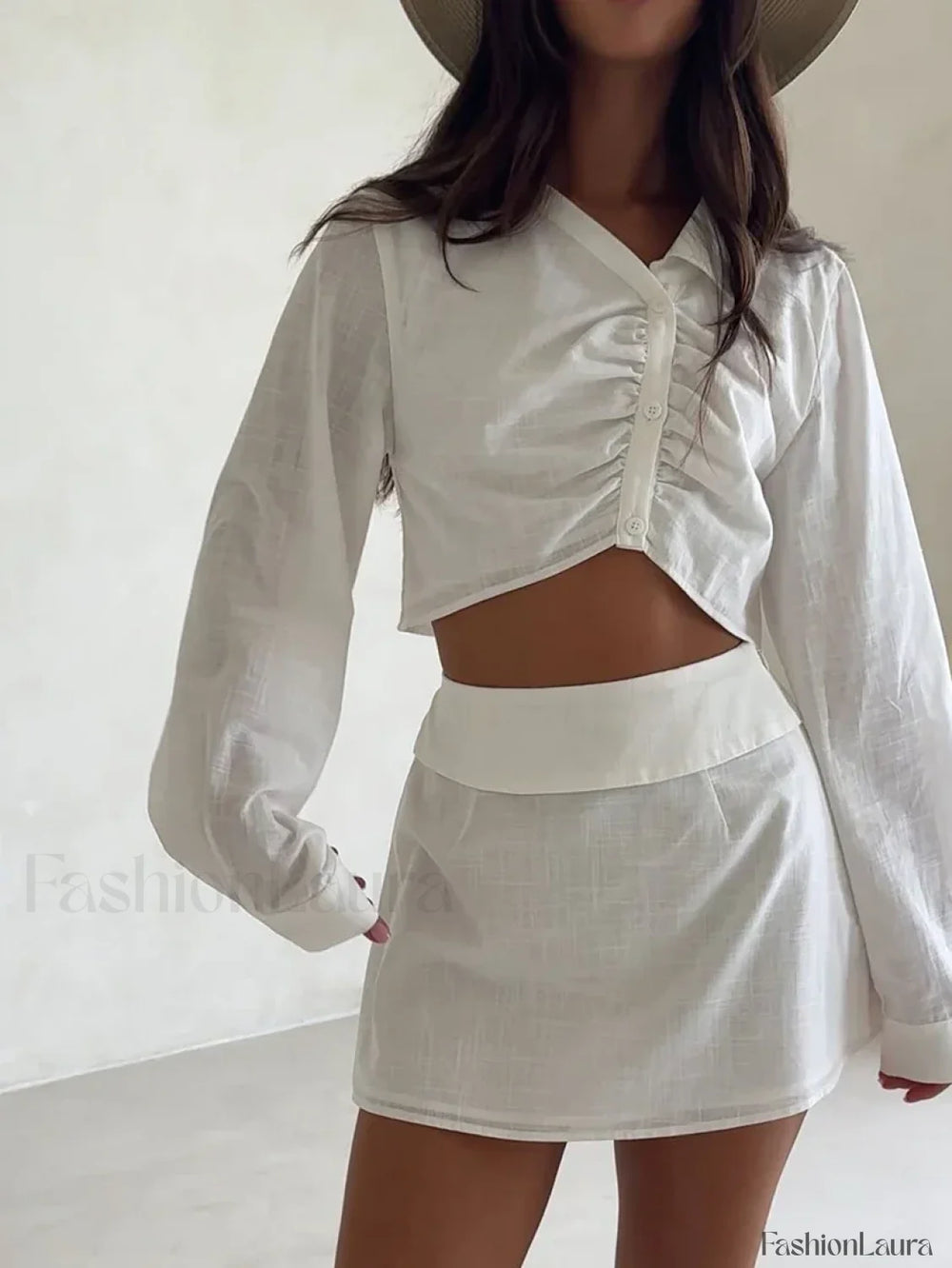 Cotton Long Sleeve Skirt Pajama Two Piece Set