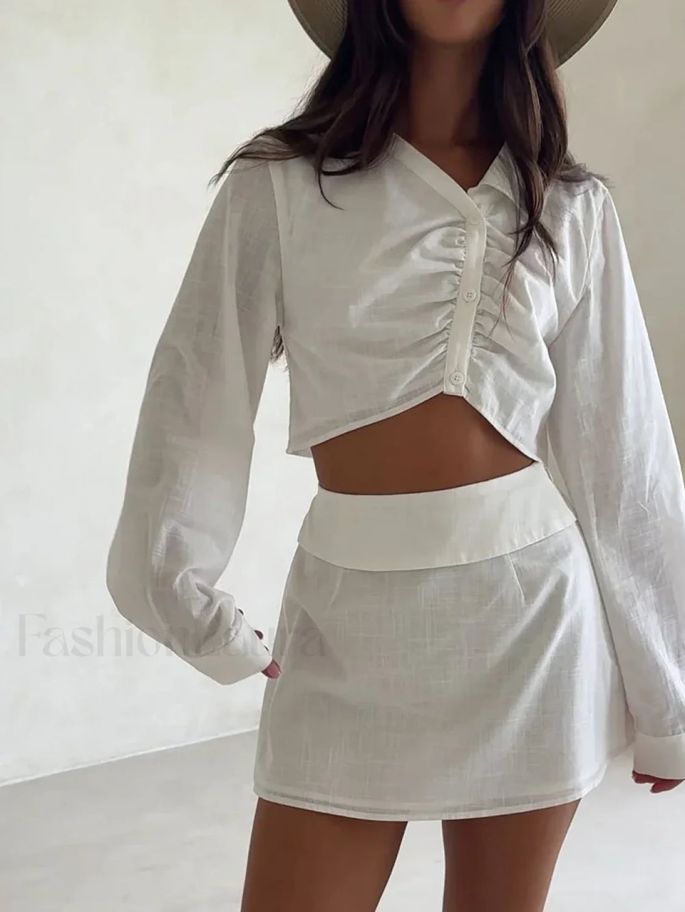 Cotton Long Sleeve Skirt Pajama Two Piece Set