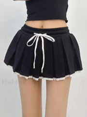 Cotton Looped Fluffy Patchwork Skirt Black / S