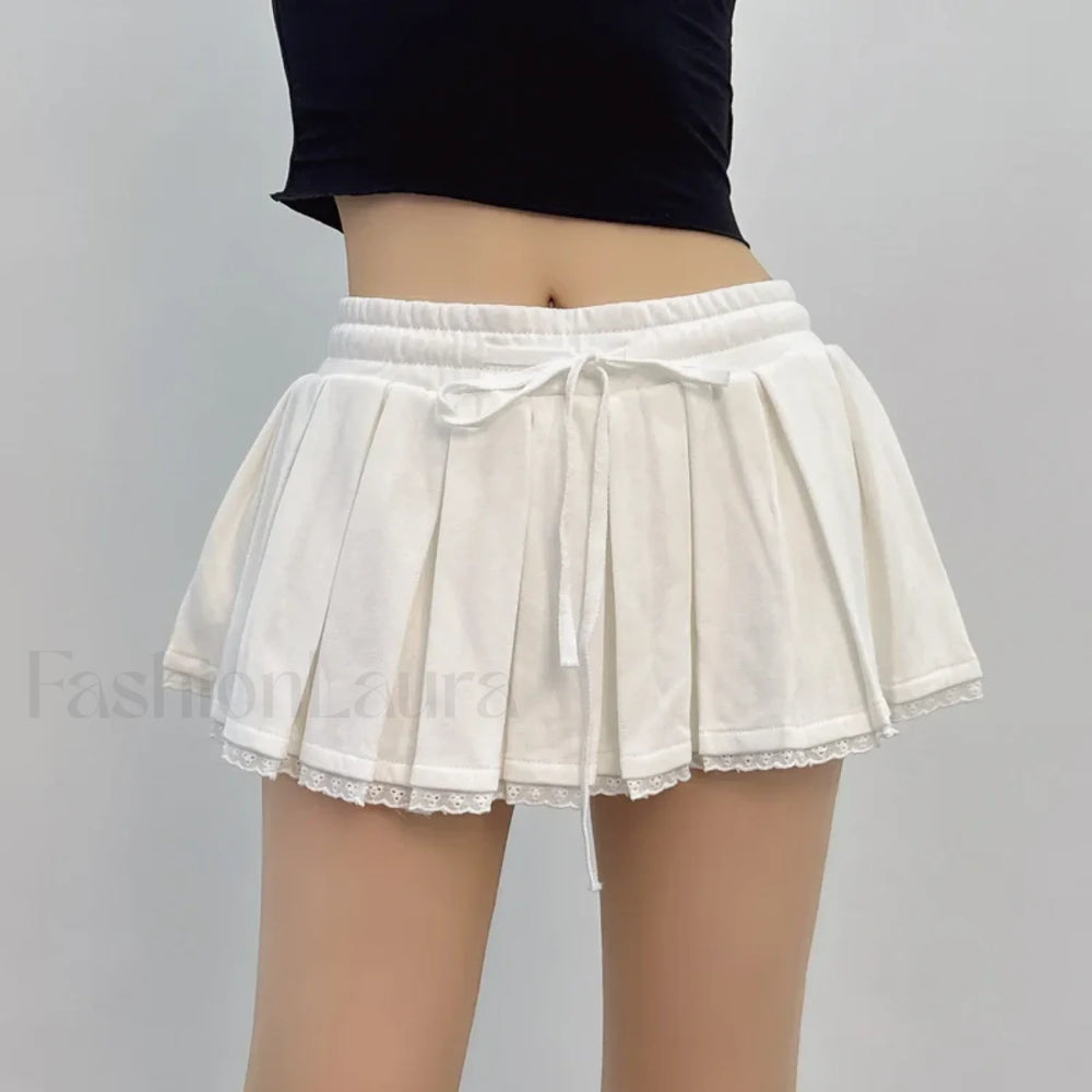 Cotton Looped Fluffy Patchwork Skirt White / S