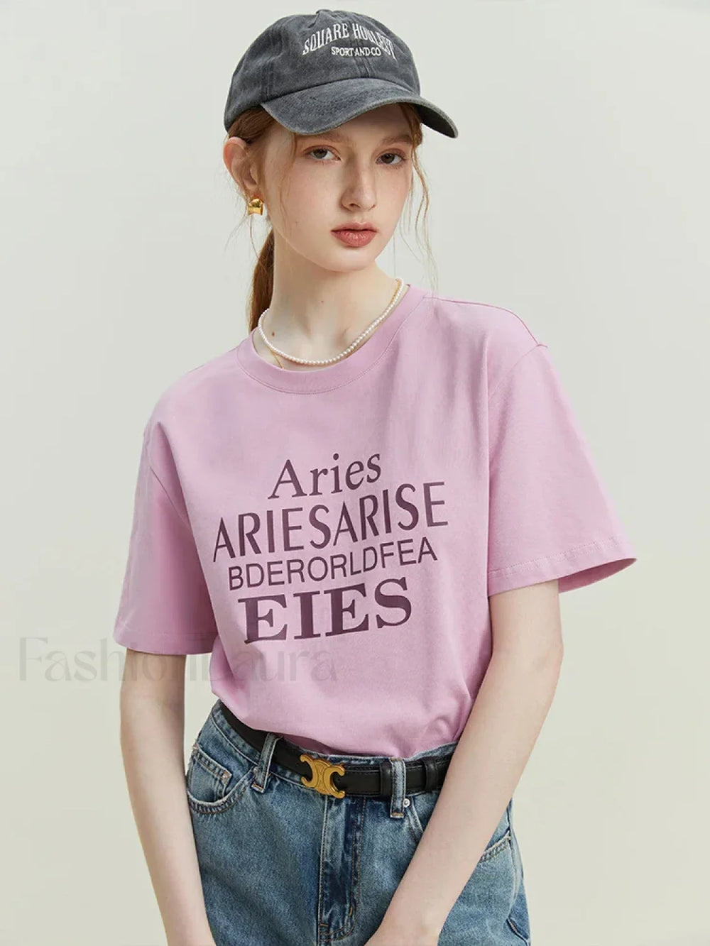 Cotton Loose Letter Slim Fit T Shirt Lavender / S