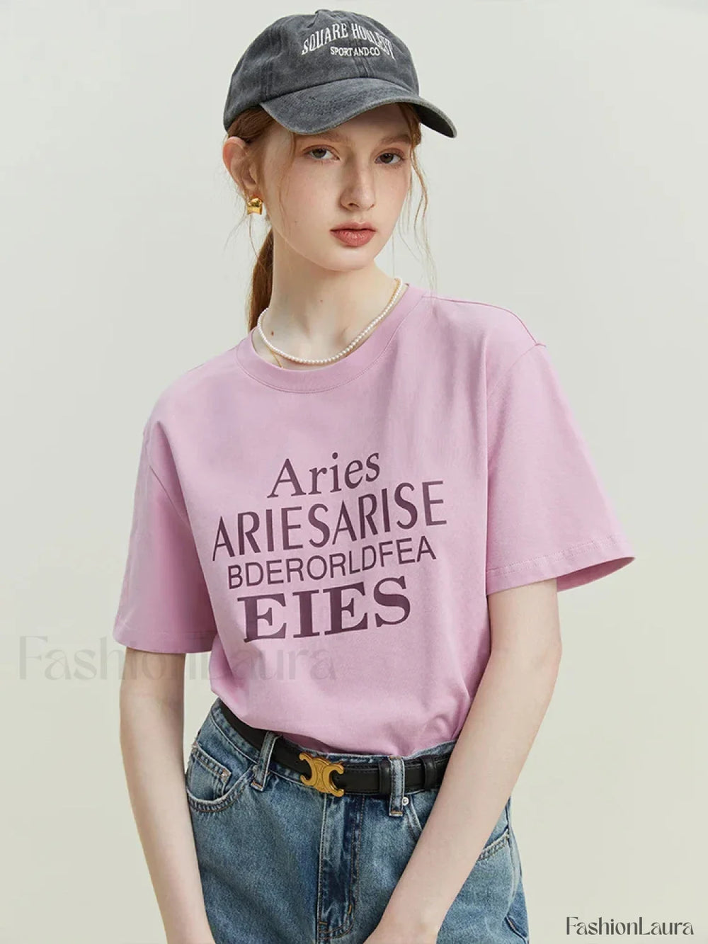Cotton Loose Letter Slim Fit T Shirt Lavender / S