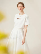 Cotton Round Neck Shoulder Embroidered Pink T Shirt WHITE / S