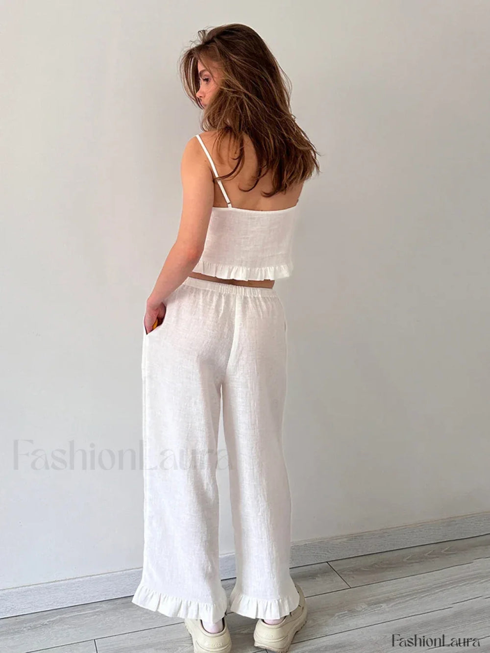 Cotton Strap Pajama Pants Two Piece Set