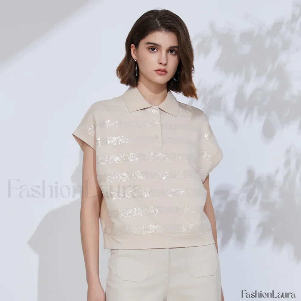 Cotton Summer High Quality T Shirt Apricot powder / S