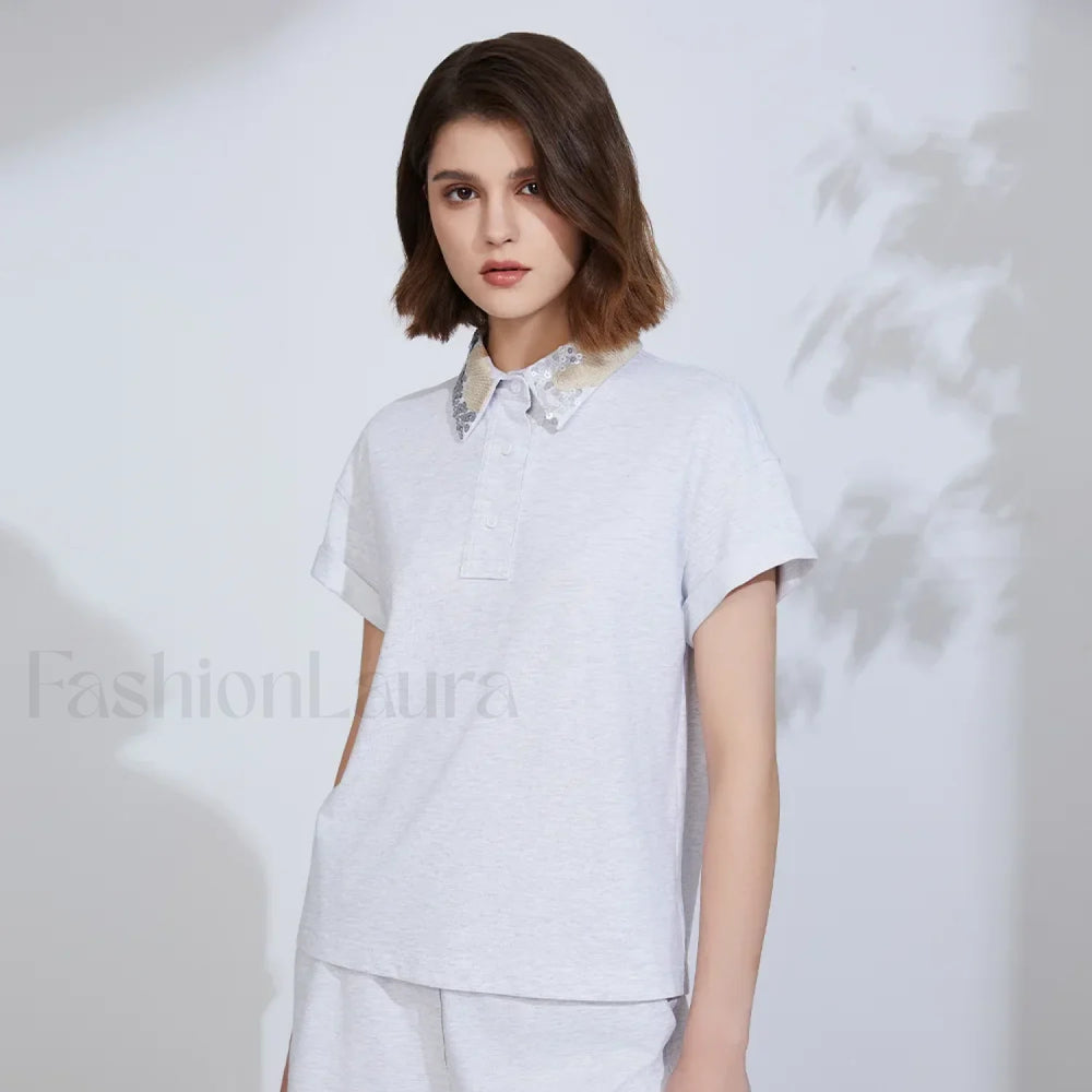 Cotton Summer Short Sleeved T Shirt light gray / S