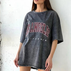 Cotton Washed Los Angeles Callfornia Print T Shirt