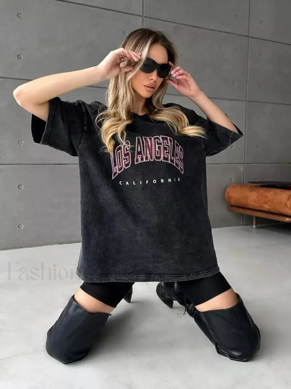Cotton Washed Los Angeles Callfornia Print T Shirt
