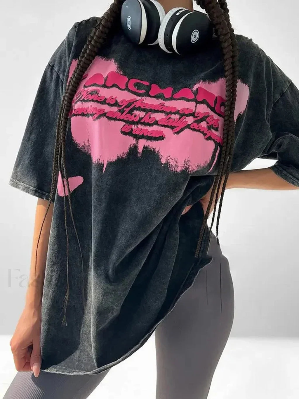 Cotton Washed Los Angeles Callfornia Print T Shirt Black 1 / S