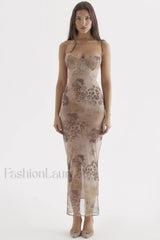 Cream Floral Stylish Print Maxi Dress