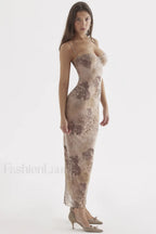 Cream Floral Stylish Print Maxi Dress