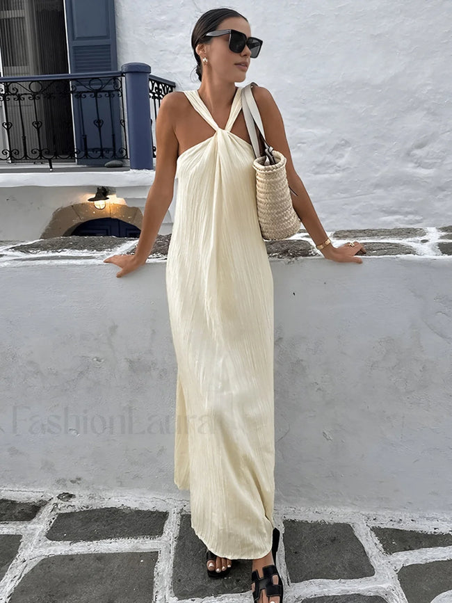 Creamy Halter Long Dress Off White / XS Dresses Main image
