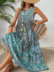 Crew Neck Print Boho Dress