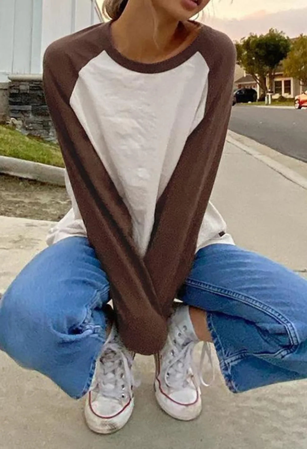 Crew Neck Raglan Sleeve Tee Brown / M Tops&Tees