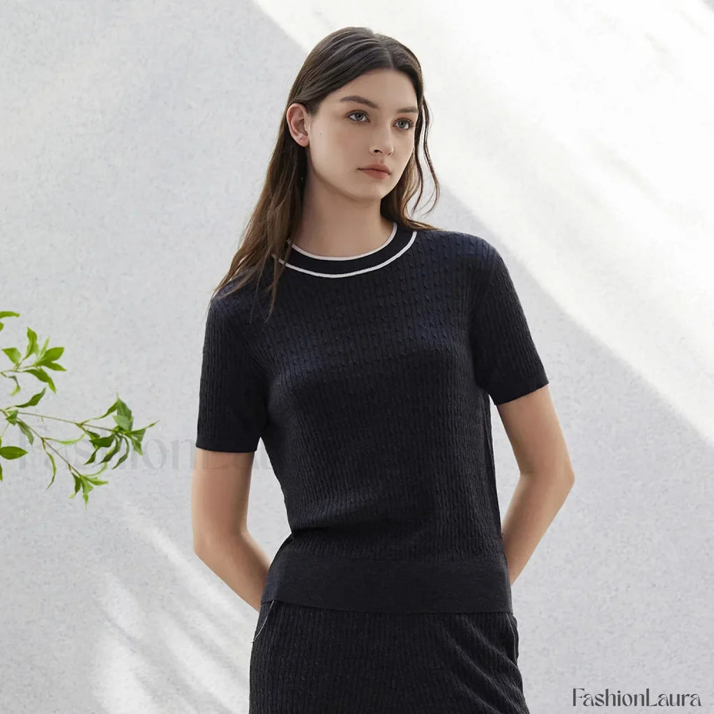 Crew Neck Wool Silk Knitted T Shirt