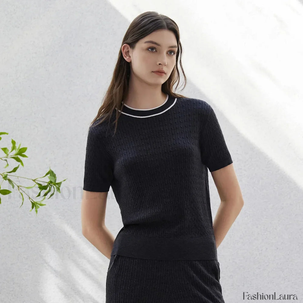 Crew Neck Wool Silk Knitted T Shirt