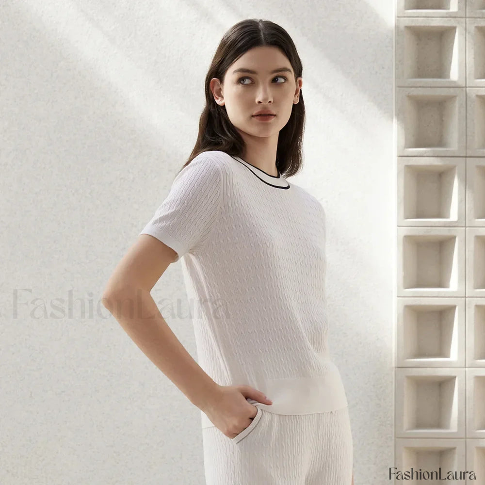 Crew Neck Wool Silk Knitted T Shirt