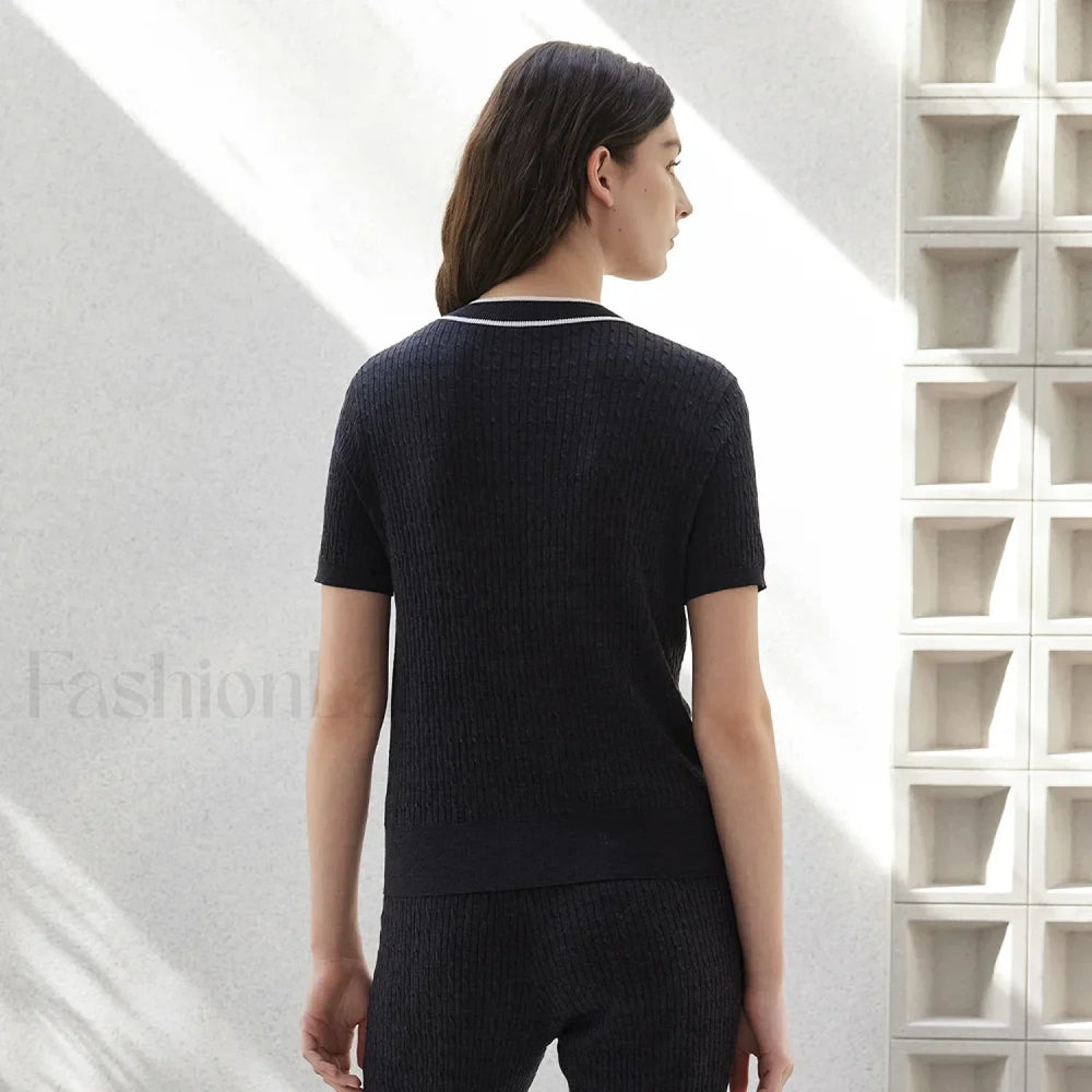 Crew Neck Wool Silk Knitted T Shirt
