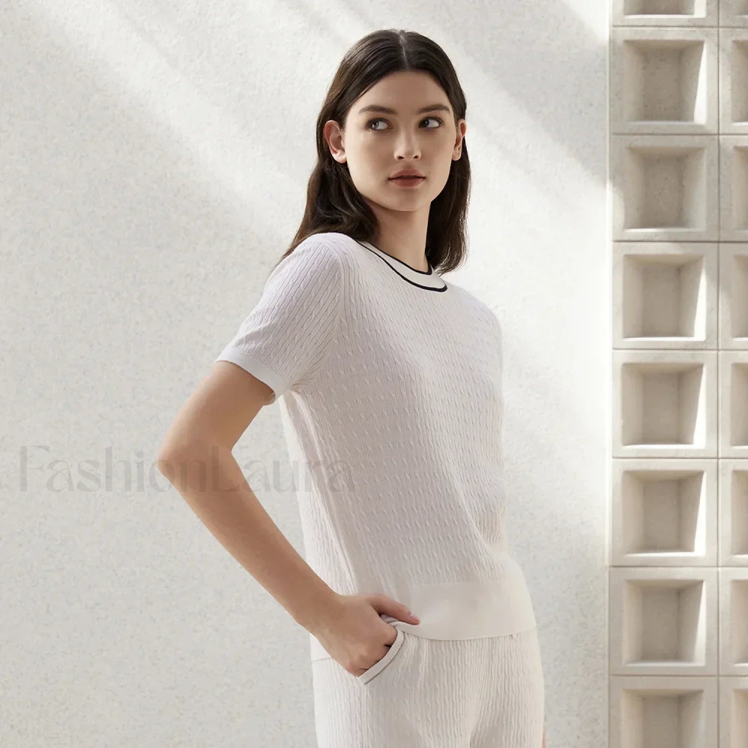 Crew Neck Wool Silk Knitted T Shirt